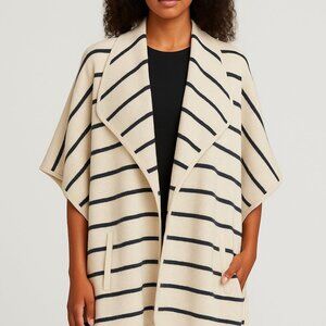 Ann Taylor Neutral Stripe Cozy Draped Poncho Cape Wrap